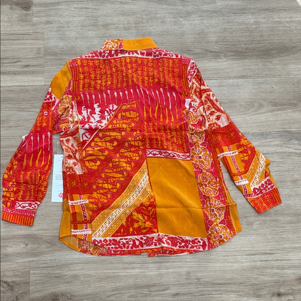 Diane Gilman Red and Orange Patchwork Women's Shirt - Picture 5 of 5